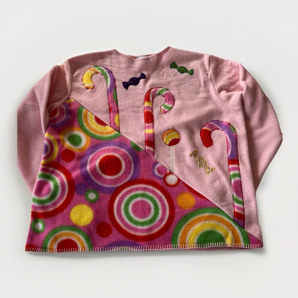 Vintage Shane Lee Inc Pink Holiday Candy Fleece Top‎ Women's L USA Made